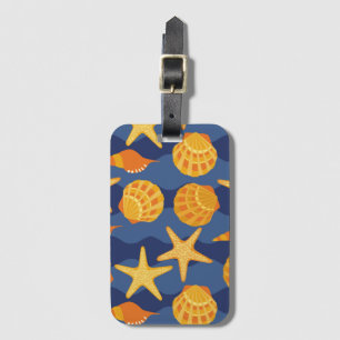 Blue And Orange Seashell Pattern Luggage Tag