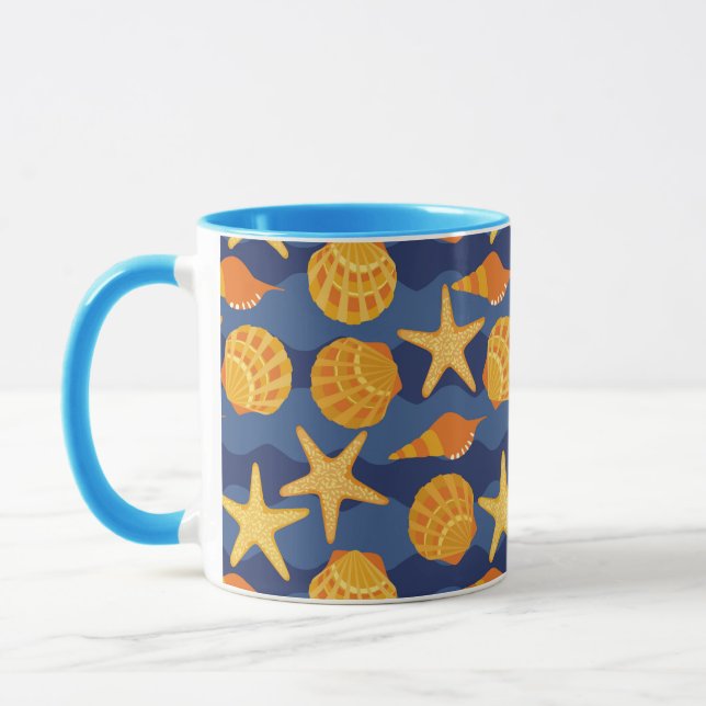 Blue And Orange Seashell Pattern Mug (Left)