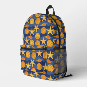 Blue And Orange Seashell Pattern Printed Backpack
