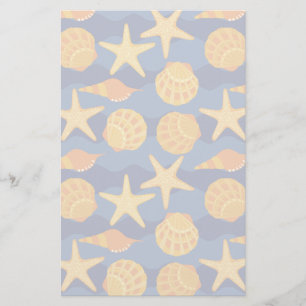 Blue And Orange Seashell Pattern Stationery