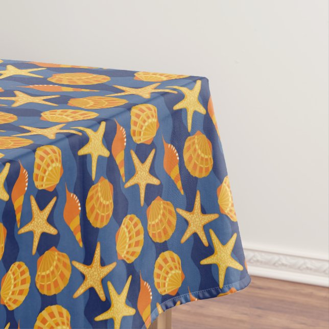 Blue And Orange Seashell Pattern Tablecloth (In Situ)