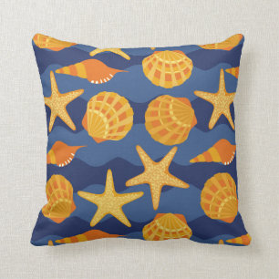 Blue And Orange Seashell Pattern Throw Pillow
