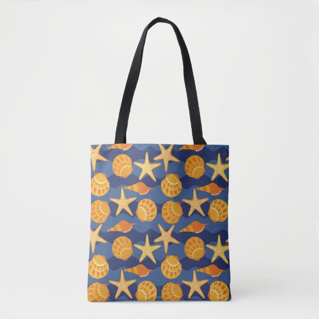 Blue And Orange Seashell Pattern Tote Bag (Front)