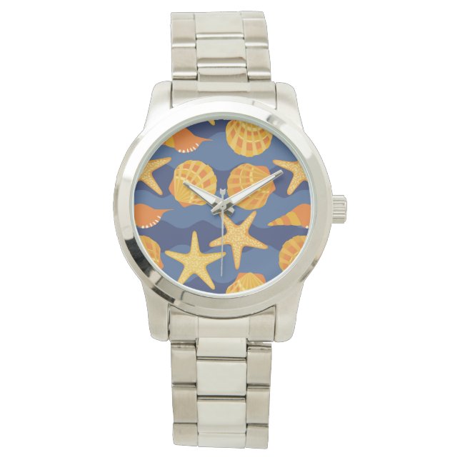 Blue And Orange Seashell Pattern Watch (Front)