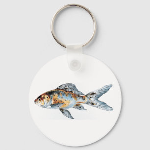 Blue and Orange Shubunkin Goldfish Fine Art  Keychain