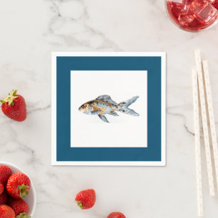 Blue and Orange Shubunkin Goldfish Fine Art Napkin