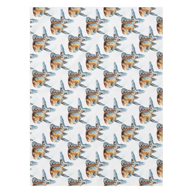 Blue and Orange Shubunkin Goldfish Tablecloth (Front)