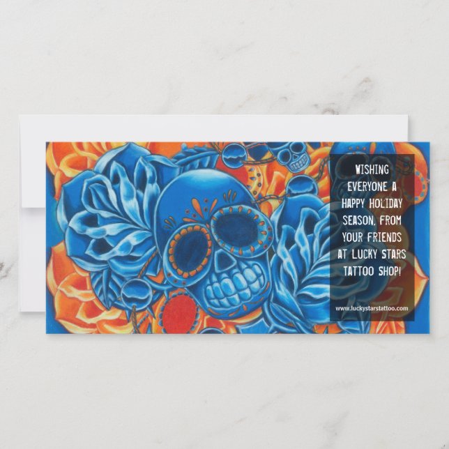 Blue and Orange Skulls Photo Card Template (Front)