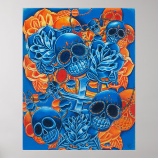 Blue and Orange Skulls Print