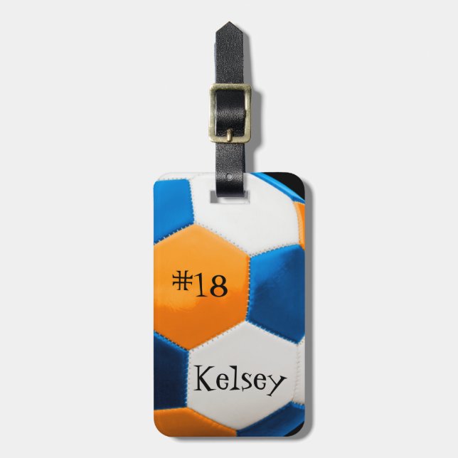 Blue and Orange Soccer Bag Tag (Front Vertical)