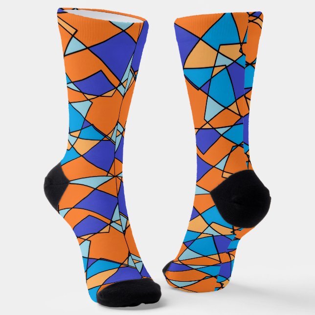 Blue and Orange Socks With Geometric Pattern  (Angled)