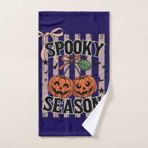 Blue and Orange Spooky Season Pumpkins Hand Towel