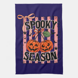 Blue and Orange Spooky Season Pumpkins Kitchen Towel