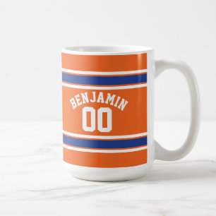 Blue and Orange Sports Jersey Custom Name Number Coffee Mug