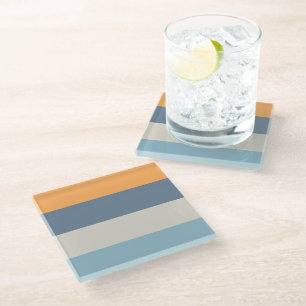 Blue and Orange Striped Glass Coaster