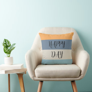 Blue and Orange Striped Throw Pillow