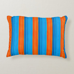 Blue and Orange Stripes Accent Pillow