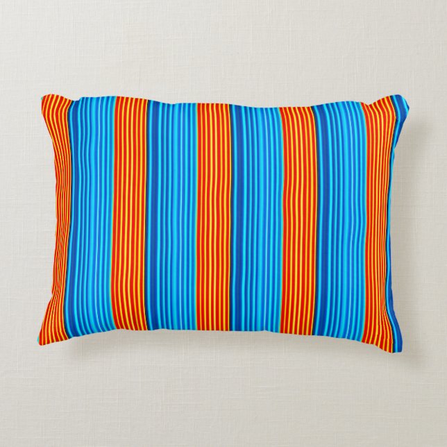 Blue and Orange Stripes Accent Pillow (Back)