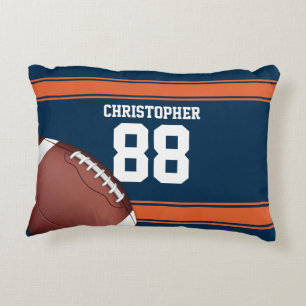 Blue and Orange Stripes Jersey Grid Iron Football Accent Pillow