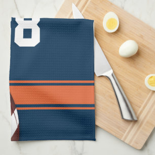 Blue and Orange Stripes Jersey Grid Iron Football Kitchen Towel