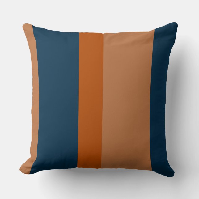 Blue and Orange Stripes Throw Pillow (Front)