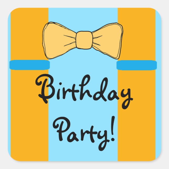 Blue and Orange Suspenders and Bowtie Birthday Square Sticker (Front)