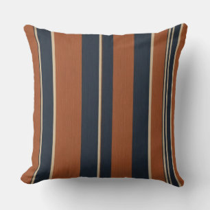 blue and orange textured stripes throw pillow