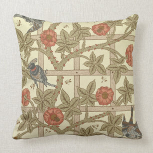 Blue and orange trellis wallpaper design, 1864 throw pillow