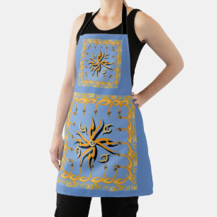Blue and orange tribal print apron