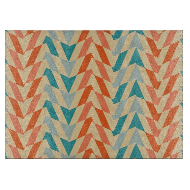 Blue and orange vintage pattern cutting board (Front)