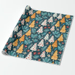Blue and Orange Vintage Watercolor Christmas Trees Wrapping Paper<br><div class="desc">Pretty blue,  white and orange Christmas trees in vintage colours to give a warm cozy feeling to your Christmas Gifts.</div>