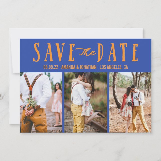 Blue and Orange Wedding Save the Date photo (Front)
