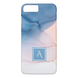 Blue and Peach Abstract Ink Wash with Monogram Case-Mate iPhone Case