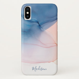Blue and Peach Abstract Ink Wash with Name Case-Mate iPhone Case