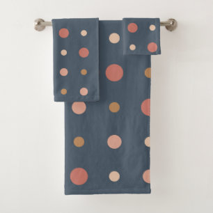 Blue and Peach Dots  Bath Towel Set