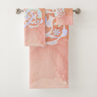 Blue and Peach Floral Garden Art Bath Towel Set