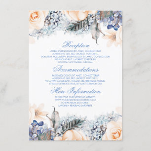Blue and Peach Floral Wedding Information Guest Enclosure Card