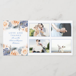 Blue and Peach Floral Wedding Thank You Card