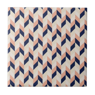 Blue and Peach Herringbone Tile