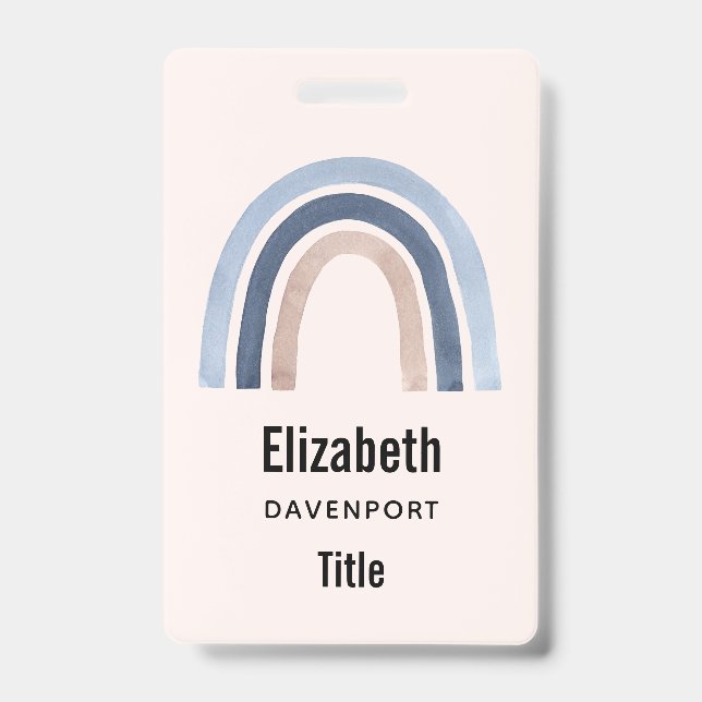 Blue and Peach Rainbow Boho Design Badge (Front)
