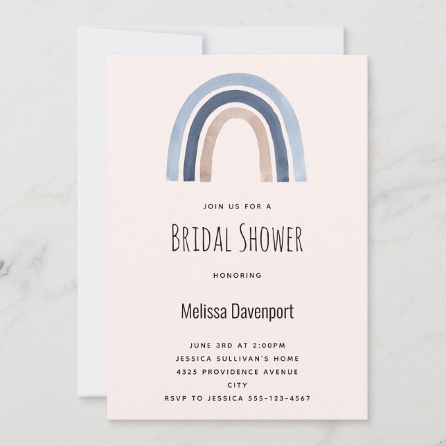 Blue and Peach Rainbow Boho Design Bridal Shower Invitation (Front)