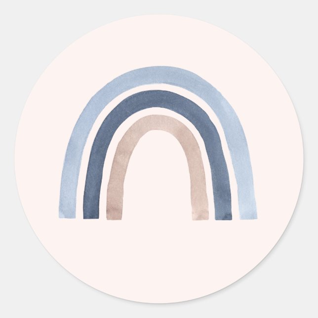 Blue and Peach Rainbow Boho Design Classic Round Sticker (Front)