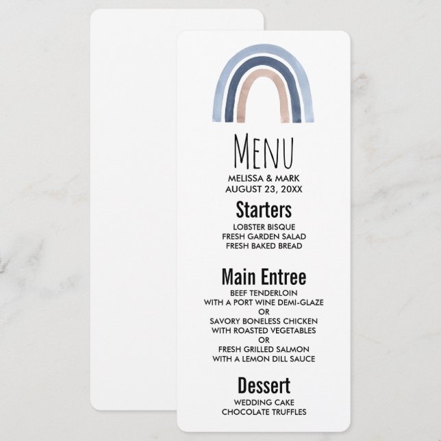 Blue and Peach Rainbow Boho Design Invitation (Front/Back)