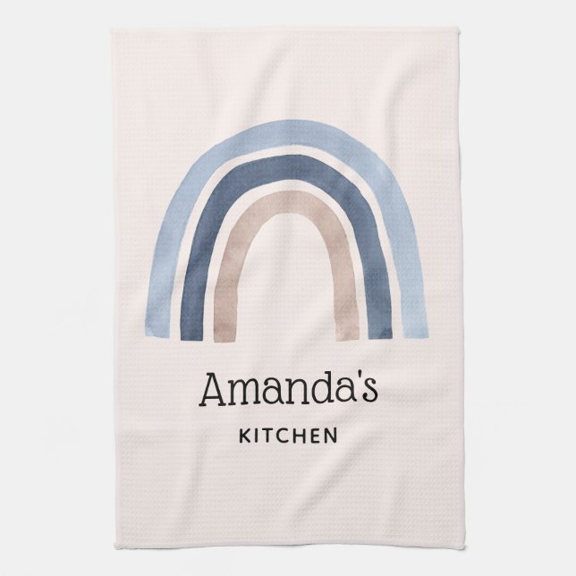 Blue and Peach Rainbow Boho Design Kitchen Towel (Vertical)