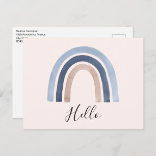 Blue and Peach Rainbow Boho Design Postcard