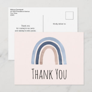 Blue and Peach Rainbow Boho Design Thank You Postcard