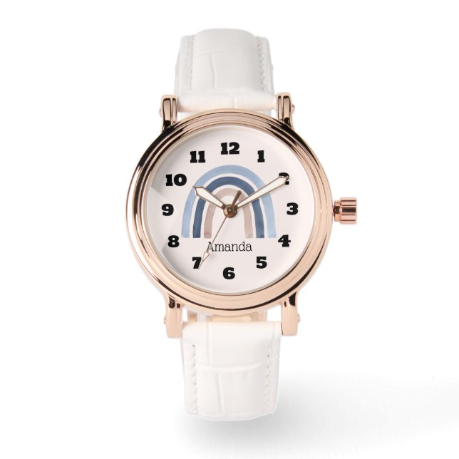 Blue and Peach Rainbow Boho Design Watch (Front)