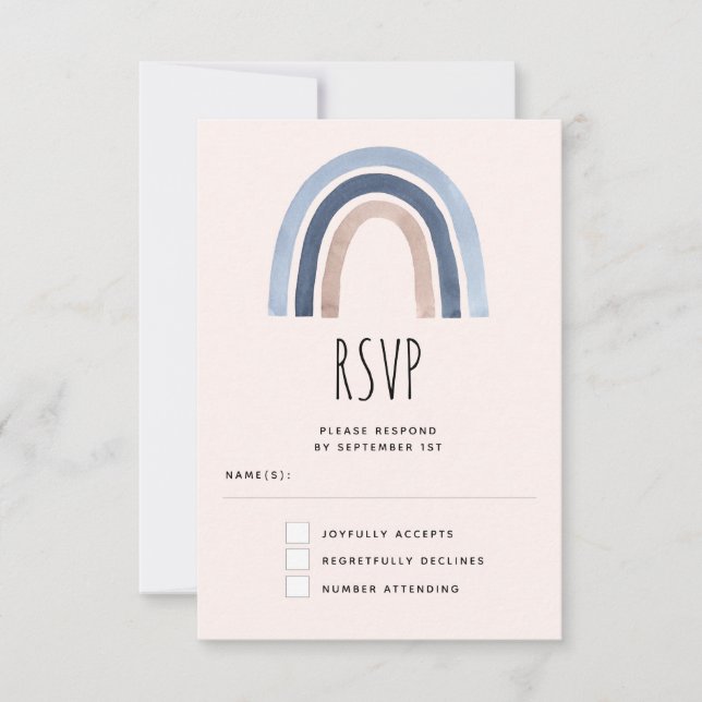 Blue and Peach Rainbow Boho Design Wedding RSVP Card (Front)