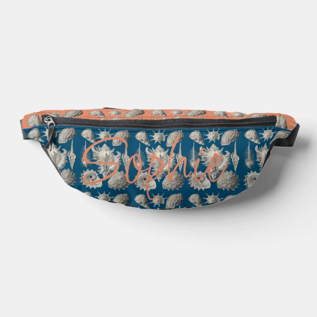 Blue and Peach Seashells Nautical Fanny Pack (Lay Down)