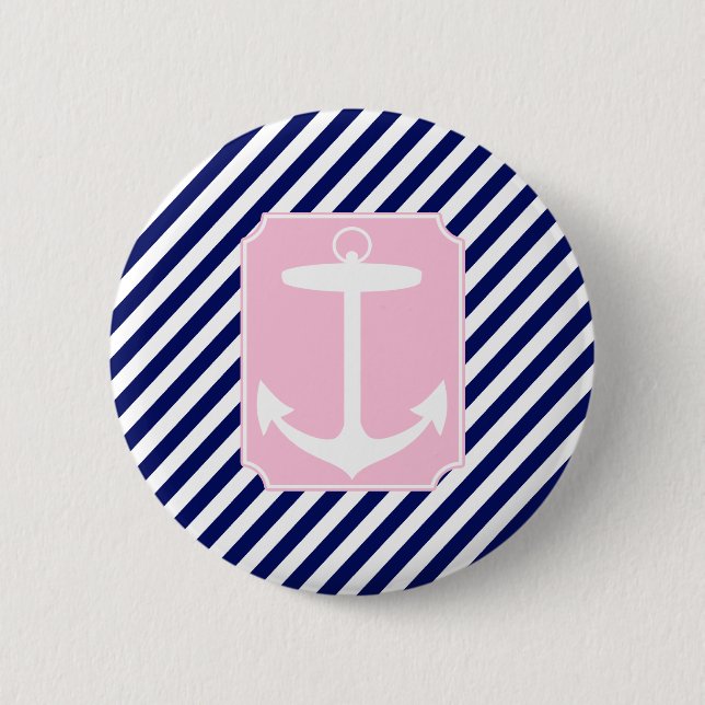 Blue and Pink Anchor 2 Inch Round Button (Front)